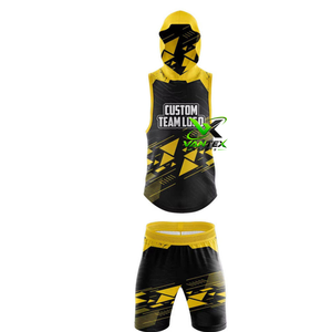 Ensemble de maillot et short de basket-ball à capuche pour homme Vantex Sports, 100% polyester, jaune et noir, sublimé - Product Image 1