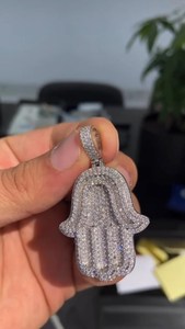 จี้รูปมือฮัมซาประดับเพชร จี้มือพระเจ้า สไตล์ฮิปฮอป เครื่องประดับเงินแท้ 925 สำหรับจี้และเครื่องประดับเงินแท้ - Product Image 2