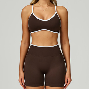 Custom Logo Seamless Workout Gym Fitness Set Women Bra and <b>Shorts</b> Active Wear Solid Pattern Activewear Sports Clothing Yoga Sets - Product Image 4