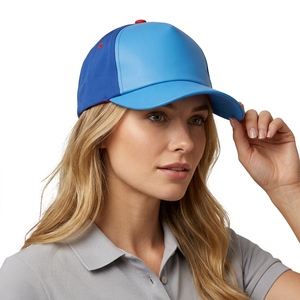 Casquette de baseball bleue à 6 panneaux, panneaux contrastés, boucle en cuivre doré, casquette ajustée unisexe pour un usage décontracté, toutes saisons, 100% coton - Product Image 3