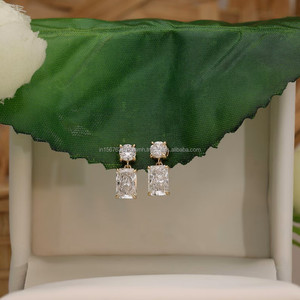 Pendientes de Diamantes Cultivados en Laboratorio, Corte Radiante y Redondo, en Oro Amarillo, Elegantes Pendientes Colgantes, Joyería Nupcial de Lujo, Regalo para Mujer - Product Image 4