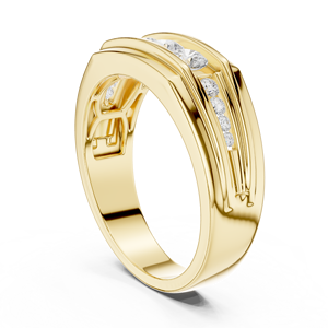 Yellow Gold Lab-Grown Diamond <b>Men</b>’s Channel Wedding <b>Ring</b> – Bold Wide Modern Gold Statement Band Diamond Jewelry - Product Image 1