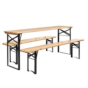 Portable Outdoor Folding Picnic Table <b>Bench</b> <b>Set</b> 3PCS Patio <b>Dining</b> Furniture <b>with</b> Wooden Top and Steel Frame - Product Image 2