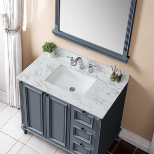 Top Lavabo Rettangolare Sottopiano in Ceramica per Bagno 43x22 Pollici, Top in Pietra Sinterizzata Bianco Carrara - Product Image 3