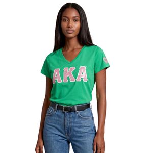 V Neck Glitter Tee <b>Green</b> Color Fashion Casual <b>Top</b> Women Short Sleeve Shirt <b>Sparkle</b> Graphic Apparel Stylish Everyday Wear - Product Image 1