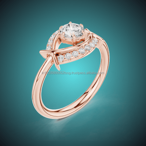 แหวนหมั้นเพชรทรงกลมเจียระไนแบบบริลเลียนท์ ดีไซน์สไตล์ชาติพันธุ์ สำหรับผู้หญิง ทองคำแท้ 14K ยี่ห้อ POSH PURITY ราคาโรงงาน รับสั่งทำพิเศษ - Product Image 1