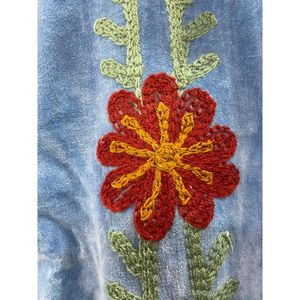 Veste en velours de coton tricoté brodée à la main pour femme, col mandarin, manches longues, motif floral d'automne, manteau ouvert sur le devant - Product Image 3