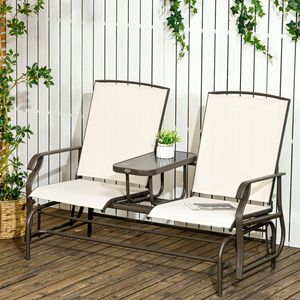 Panca a Dondolo da Esterno per 2 Persone con Tavolino Centrale, Panca in Ferro per Giardino, Veranda, Colore Beige per Uso in Cortile - Product Image 2