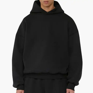 OEM Custom logo Streetwear Blank Heavy Pullover <b>Black</b> Hoodies 100% Combed Cotton 500GSM Heavyweight <b>Oversized</b> Men Cropped <b>Hoodie</b> - Product Image 4