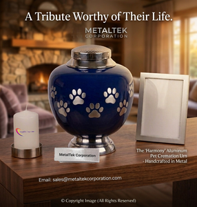 Luxury Royal Blue Handcrafted <b>Pet</b> Cremation Urn Large Metal Paw Print Funeral Vase for Dogs Cat <b>Ashes</b> Secure Threaded Lid Urns - Product Image 4