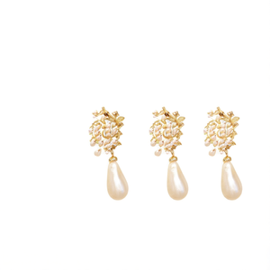 Vintage Peacock Pearl <b>Stud</b> Jumka <b>Earrings</b> with Gold Plated Ear <b>Chain</b> - Product Image 2
