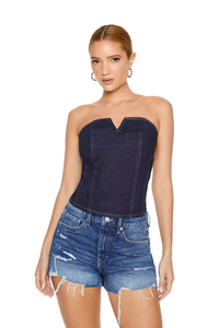 Top de Verano de Alta Calidad para Mujer, Elástico, de Mezclilla, sin Tirantes, de Algodón, Sexy, con Cierre de Botones, Camisa Casual Personalizada para Mujer - Product Image 1