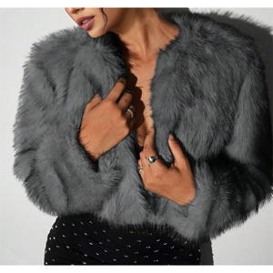 Chaqueta Corta de Piel Sintética Peluda Opulenta para Mujer, con Frente Abierto, Manga Larga, Estilo Voluminoso, Bolero de Felpa, Abrigo de Noche - Product Image 6