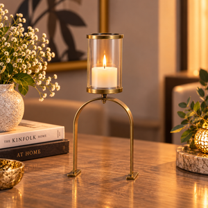 Ensemble de 3 porte-bougies en verre doré en forme d'arche pour centre de table, décoration intérieure |   Supports de bougies modernes Hurricane pour mariages et cadeaux - Product Image 4