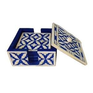 Handmade Classic White and Blue Bone Inlay Walnut <b>Coasters</b> <b>Set</b> of 4 with Simple Design for Luxury Home Decor Tableware <b>Coasters</b> - Product Image 2