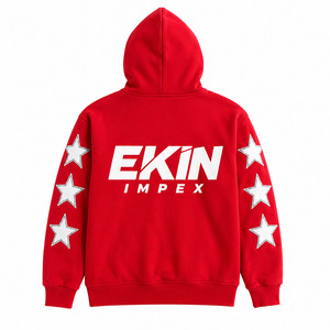เสื้อฮู้ดแบบสวม Unisex พร้อมลายดาวที่แขนเสื้อ สไตล์ลำลอง พิมพ์ลายสกรีน สตรีทแวร์ - Product Image 2