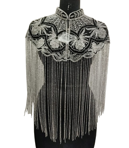 Streetwear Club Sexy Vintage See Mesh High Quality Handmade Handbeaded Batwing Sleeve <b>Top</b> Luxury Long Fringes Poncho Women - Product Image 1