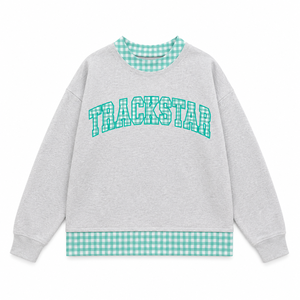Sudadera Trackstar con estampado de letras y cuello redondo para mujer, gris con ribete de guinga, corte regular, estilo casual para otoño. - Product Image 2