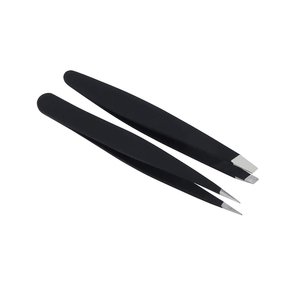 Juego de 2 Pinzas para Cejas Negras, Pinzas para Cejas de Acero Inoxidable de Marca Privada al por Mayor de Fábrica - Product Image 1