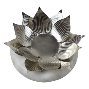 Porte-bougie Lotus avec base en marbre, thème argenté, design créatif pour salon, table à manger, décoration de bougies, porte-bougies - Product Image 1