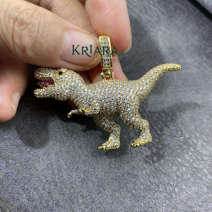 Colgante de Dinosaurio con Diamante Cultivado en Laboratorio, Plata 925, Chapado en Oro de 22k, Estilo Hip Hop, Joyería Unisex - Product Image 3
