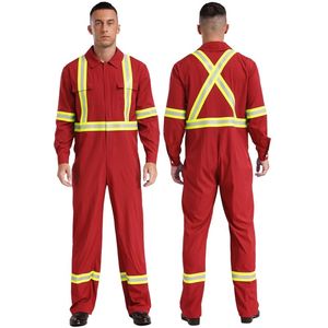Mens High Visibility Reflective Stripes Coverall Long Sleeve Zipper Jumpsuit <b>Engineering</b> Uniform <b>Overall</b> Workwear - Product Image 6