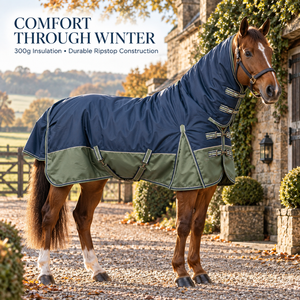 Manta de Invierno Premium para Caballo, 1200D Ripstop, con Aislamiento de Polifibra de 300g, Cuello Ajustable, Correas para el Pecho y Bordes Reflectantes - Product Image 2