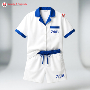 Ensemble de pyjama pour femmes en satin de polyester antibactérien respirant à 2 pièces Summer Zeta Phi Beat Sorority, nouvelle tendance de la mode - Product Image 1