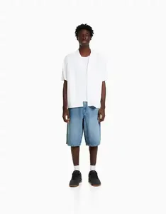 Shorts en jean pour homme, style streetwear, 100% coton, multi-poches, amples, respirants, taille élastique, style charpentier - Product Image 4
