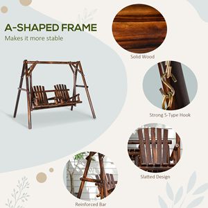 Dondolo da Giardino Adirondack a 2 Posti in Legno Massello Carbonizzato con Tavolino Centrale, Autoportante per Esterni - Product Image 4