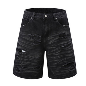 Professional Logo Printed Men's Washed Denim Shorts High Quality Breathable Summer Stretch Jeans Distressed Denim Shorts - Product Image 6