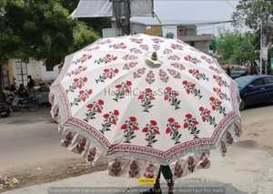 Unique Block Print Rounded Design Iron Tube Folding Garden Umbrella Indian Bohemian Beach Parasols <b>Sun</b> <b>Shade</b> Patios Handmade - Product Image 2