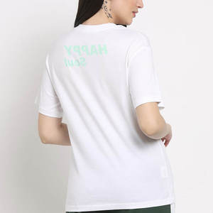 Women's White <b>Crew</b> Neck Short Sleeve T-Shirt With Happy <b>Soul</b> Letter Print Casual Wear 100% Cotton Jersey Fabric - Product Image 4