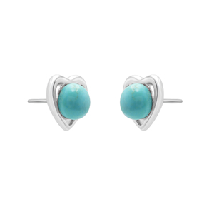 Boucles d'oreilles fines en forme de cœur avec pierre précieuse turquoise, 100% argent massif 925, bijoux classiques pour femmes, à porter au quotidien - Product Image 2