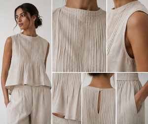 Summer Sleeveless Linen Top High Waist Pant <b>Set</b> Women Premium Breathable Fabric Elegant Two Piece Matching Bohemian Eco-Friendly - Product Image 4