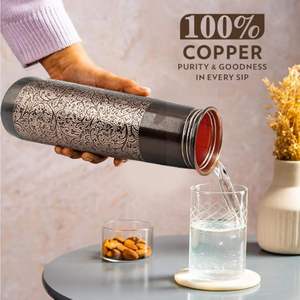 Set de Termos de Cobre para Hidratación y Bienestar con Diseño Floral, Recipientes Portátiles para Bebidas de Viaje con Tapas, Estilo Oriental - Product Image 2