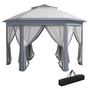 Gazebo Hexagonal Plegable de 13FT X 13FT con 6 Mallas de Malla con Cremallera para Patio, Jardín, Bodas y Fiestas - Product Image 1