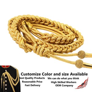 Gold <b>Braided</b> Metallic <b>Cord</b> With Brass Tips For Garment Classical Strand Aiguillette - Product Image 2