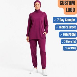 Unisex 260GSM 3 Piece Modest Sport Yoga Set <b>Raglan</b> <b>Top</b> Jogger Hijab OEM ODM Wholesale - Product Image 1