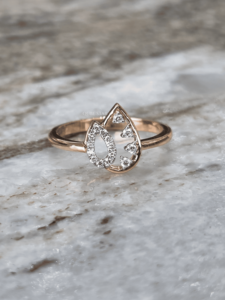 Anillo de Diamante Cultivado en Laboratorio con Forma de Lágrima, 0.12 Ct, Oro Rosa, Diseño Floral Calado, Engaste Pavé, Anillo Minimalista de Moda para Mujer - Product Image 2