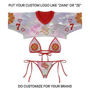 Ensemble de bikini en polyester premium 220 GSM, extensible et doux, avec bordure rouge pastel, sublimation personnalisée, taille haute, rembourrage avant amovible - Product Image 1