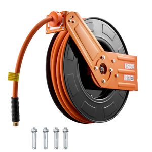 Carrete retráctil para mangueras de compresor de aire de 1/2 pulgada x 65 pies con rebobinado automático, manguera de aire de caucho de 300 PSI máx., mangueras de aire retráctiles de 5 pies con cable y garras retráctiles - Product Image 1