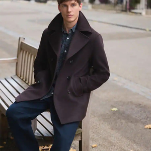High Quality <b>Long</b> Peacoat Chocolate Brown Color <b>Wool</b> Trench Double Breasted Lightweight Office Work Formal Pea <b>Coat</b> - Product Image 4