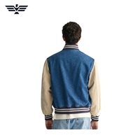 Blouson universitaire en velours côtelé respirant pour homme, avec blocs de couleur, manches beiges, col montant, empiècements aux coudes, style décontracté, automne