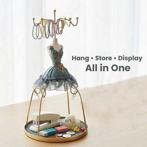 Vintage Gold Jewelry Display Stand With Dress Mannequin And Rotatable Base For Necklaces <b>Earrings</b> Rings <b>Storage</b> - Product Image 3