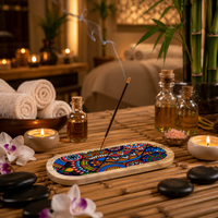 Porte-encens artisanal en bois en forme de bateau |   Plateau décoratif pour brûleur d'encens avec récupérateur de cendres pour la méditation, le yoga et la décoration intérieure