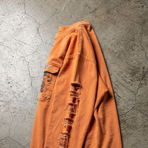 Summer Distressed Wash T Shirt Men Long Sleeve 100% Cotton Crew Neck Distress Tee Shirts Men's Fashion Style Distressed T-Shirt - Product Image 5