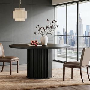 Tavolo da Pranzo con Base in Metallo Scanalato Robusta, Tavolo Rotondo in Legno per Cucina - Product Image 3