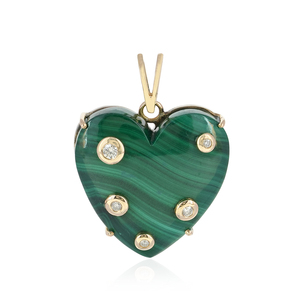Pendentif Cœur en Diamant Naturel et Malachite, Bijou en Or 14 carats, Dos en Argent 925 Oxydé - Product Image 3