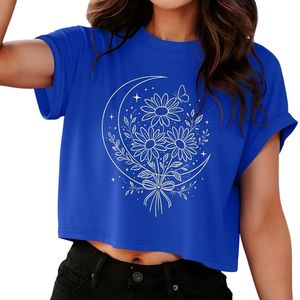 T-shirts violets à motif papillon en polyester extensible, style Y2K, mode durable, imprimés, décontractés, crop tops pour femmes, vente chaude - Product Image 4